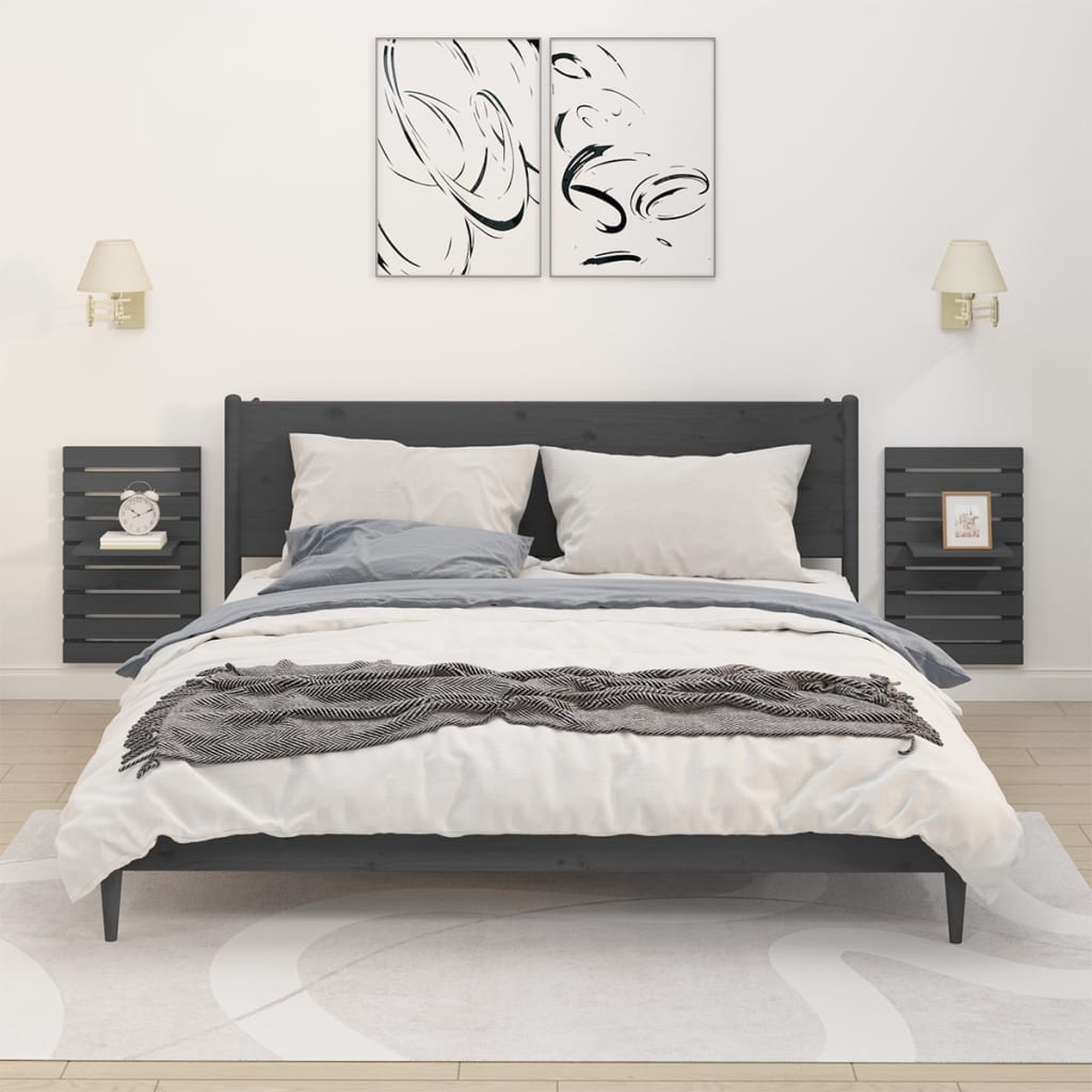 Étagères de chevet murales 2 pcs Gris Bois de pin massif - XIOS