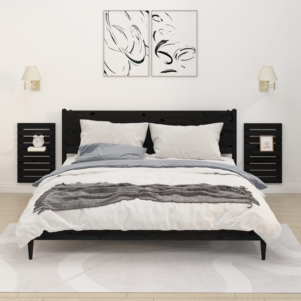 Étagères de chevet murales 2 pcs Noir Bois de pin massif - XIOS