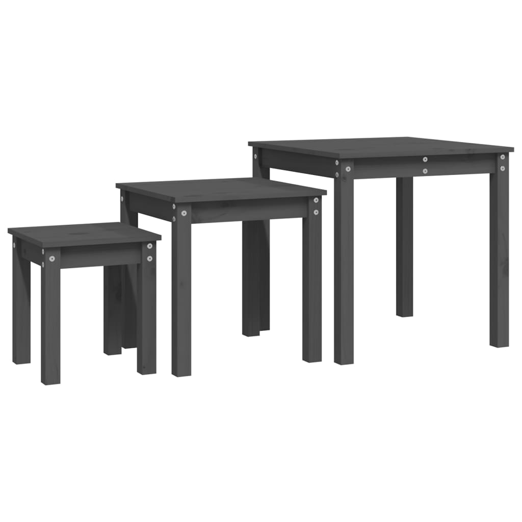 Tables gigognes 3 pcs Gris Bois de pin massif - XIOS