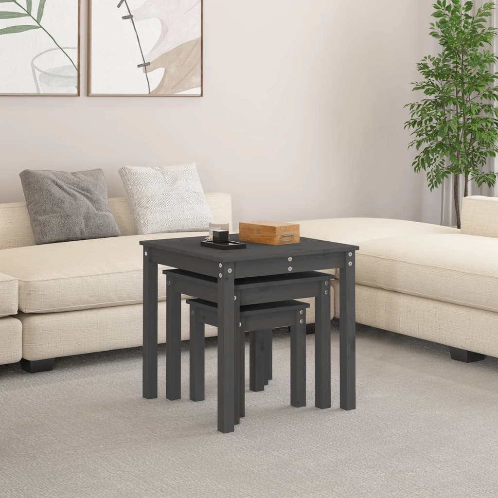 Tables gigognes 3 pcs Gris Bois de pin massif - XIOS
