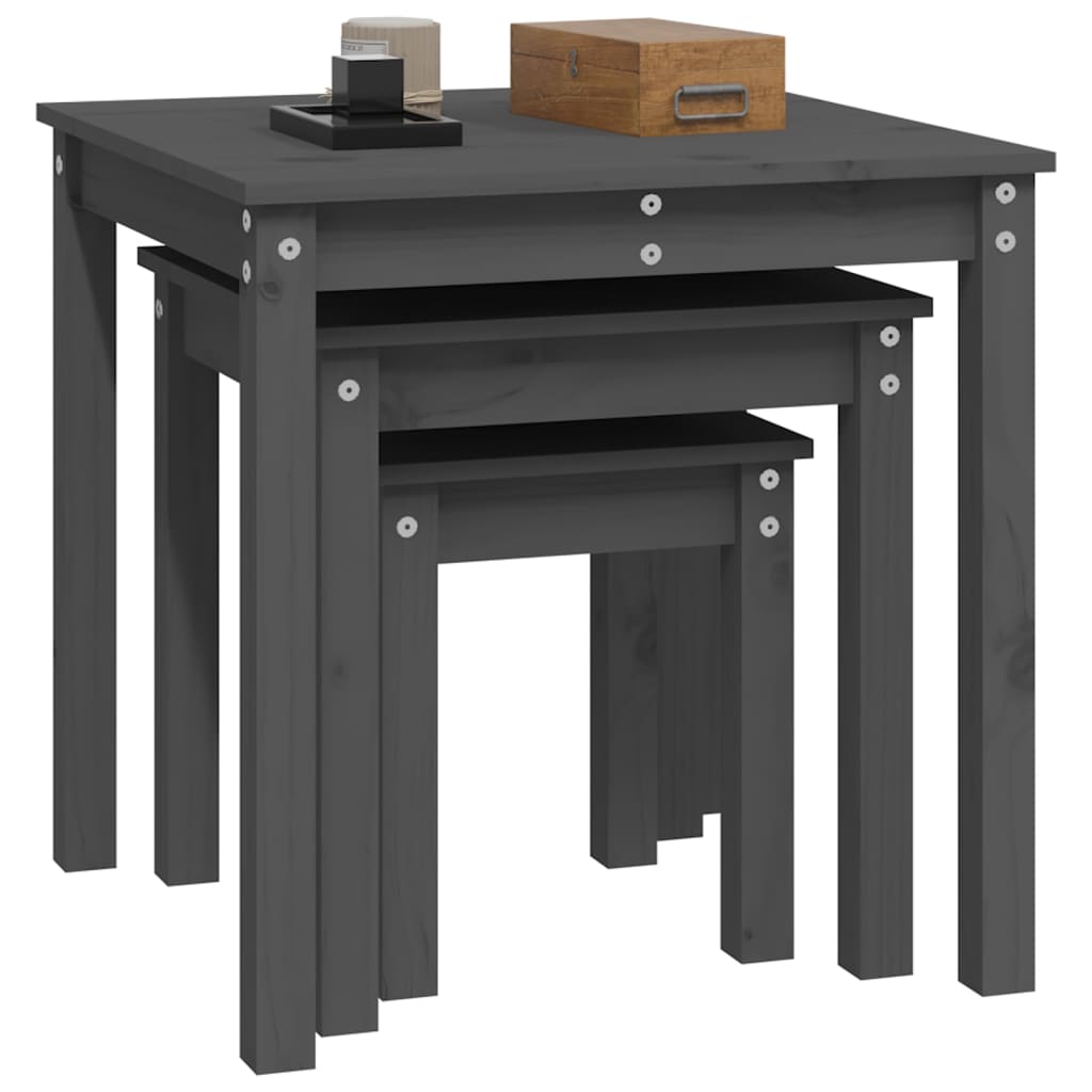 Tables gigognes 3 pcs Gris Bois de pin massif - XIOS