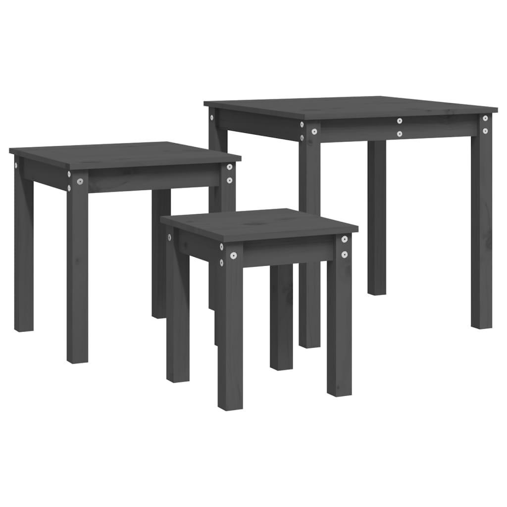 Tables gigognes 3 pcs Gris Bois de pin massif - XIOS