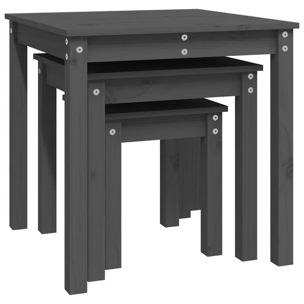 Tables gigognes 3 pcs Gris Bois de pin massif - XIOS