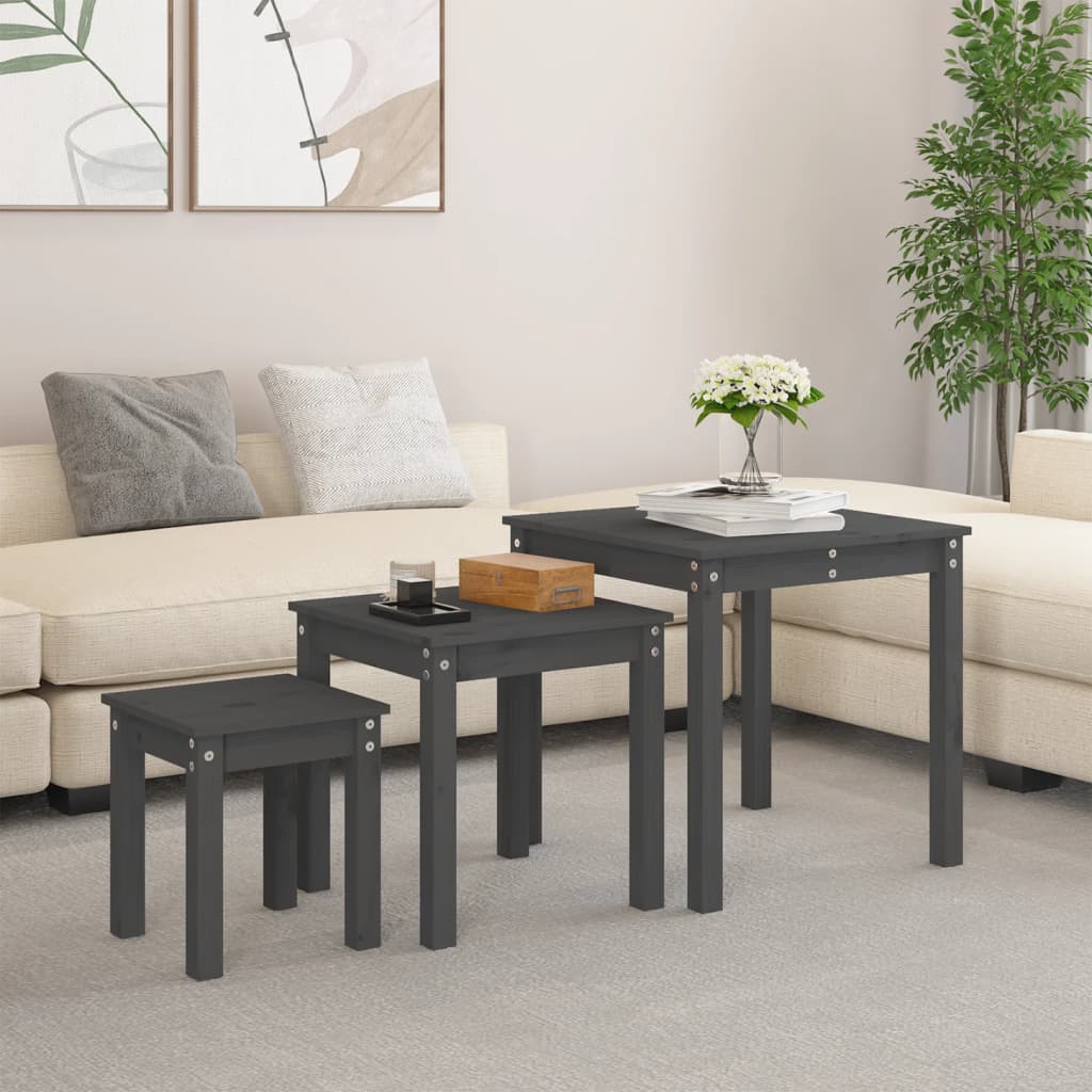 Tables gigognes 3 pcs Gris Bois de pin massif - XIOS