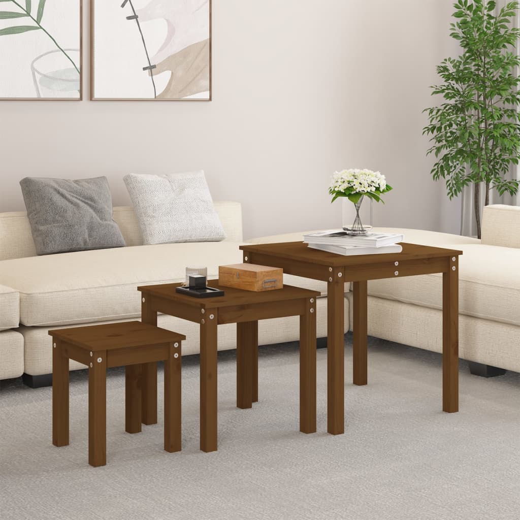 Tables gigognes 3 pcs Marron miel Bois de pin massif - XIOS