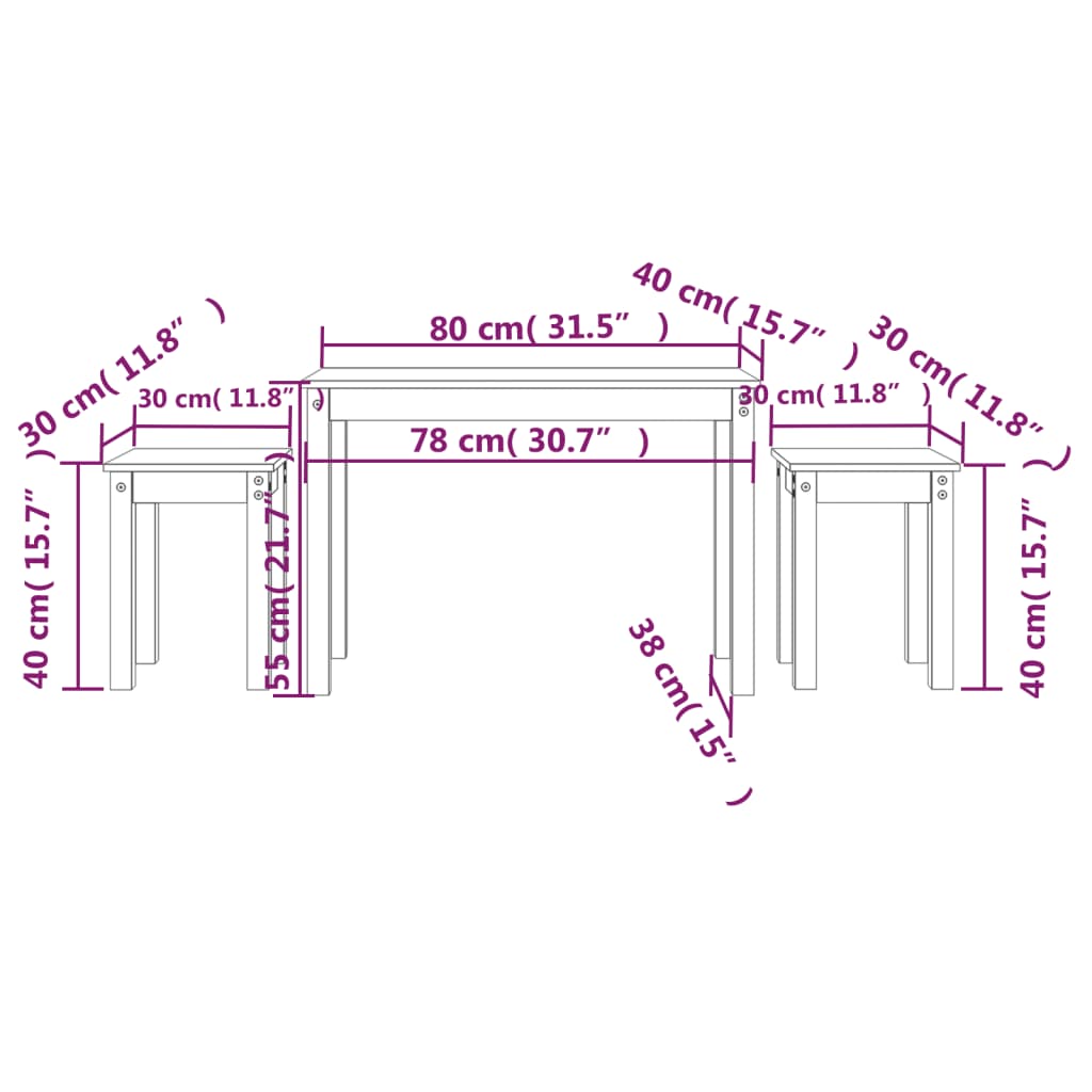 Tables gigognes 3 pcs Bois de pin massif - XIOS