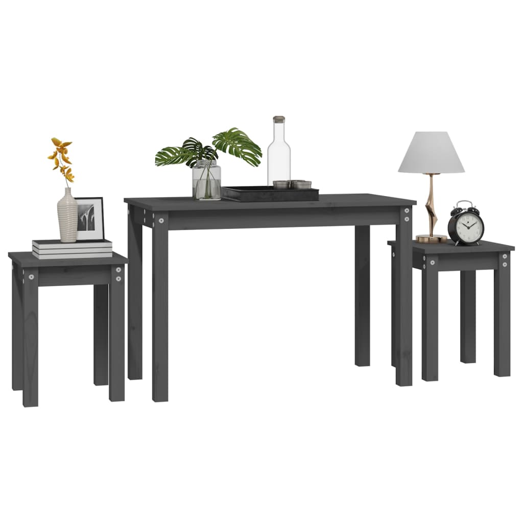 Tables gigognes 3 pcs Gris Bois de pin massif - XIOS