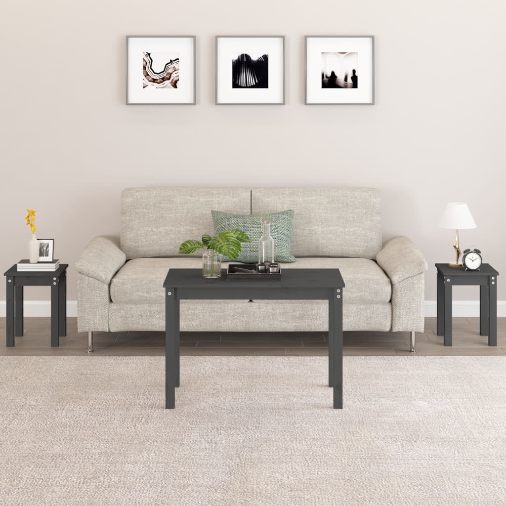 Tables gigognes 3 pcs Gris Bois de pin massif - XIOS