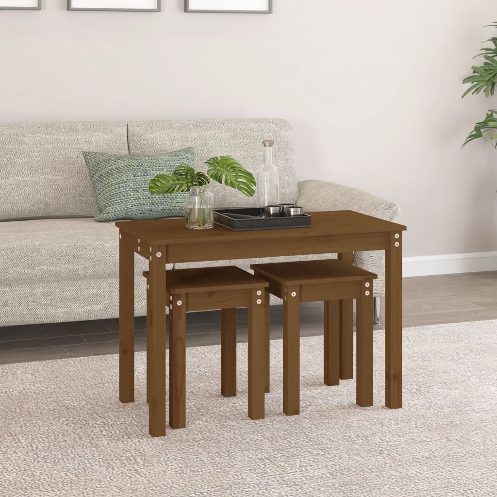 Tables gigognes 3 pcs Marron miel Bois de pin massif - XIOS