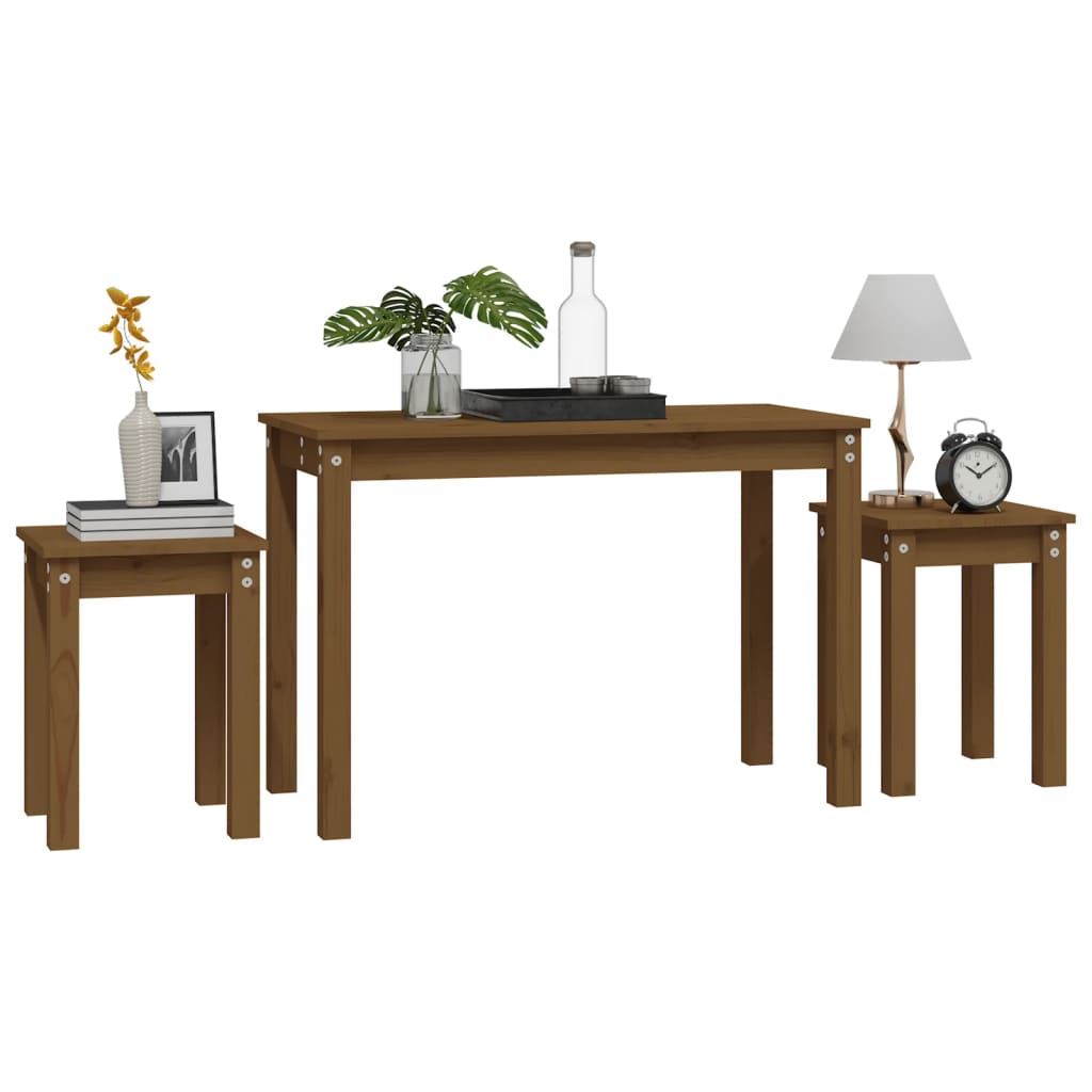 Tables gigognes 3 pcs Marron miel Bois de pin massif - XIOS