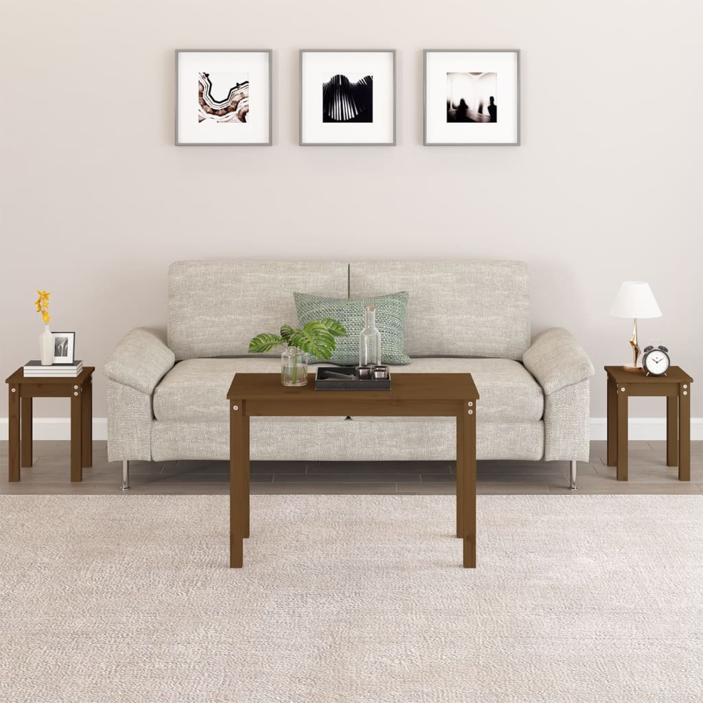 Tables gigognes 3 pcs Marron miel Bois de pin massif - XIOS