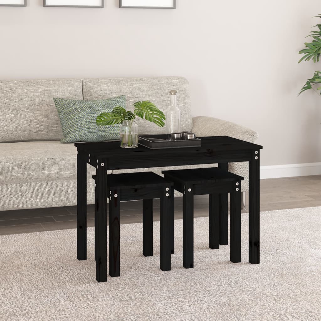 Tables gigognes 3 pcs Noir Bois de pin massif - XIOS