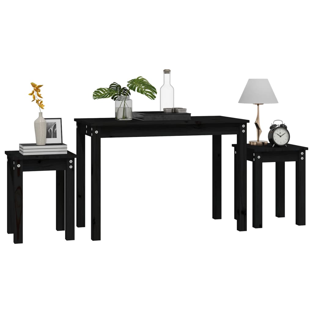 Tables gigognes 3 pcs Noir Bois de pin massif - XIOS