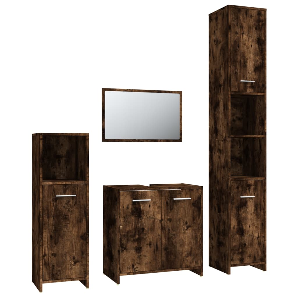 Ensemble de meubles de salle de bain 4 pcs Chêne fumé Bois Ensembles de mobilier pour salles de bains vidaXL