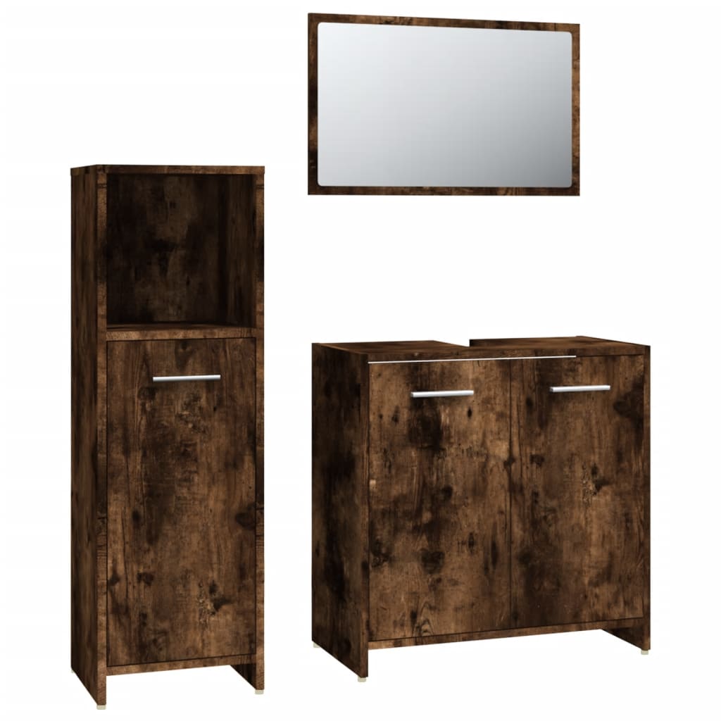 Ensemble de meubles de salle de bain 3 pcs Chêne fumé Ensembles de mobilier pour salles de bains vidaXL