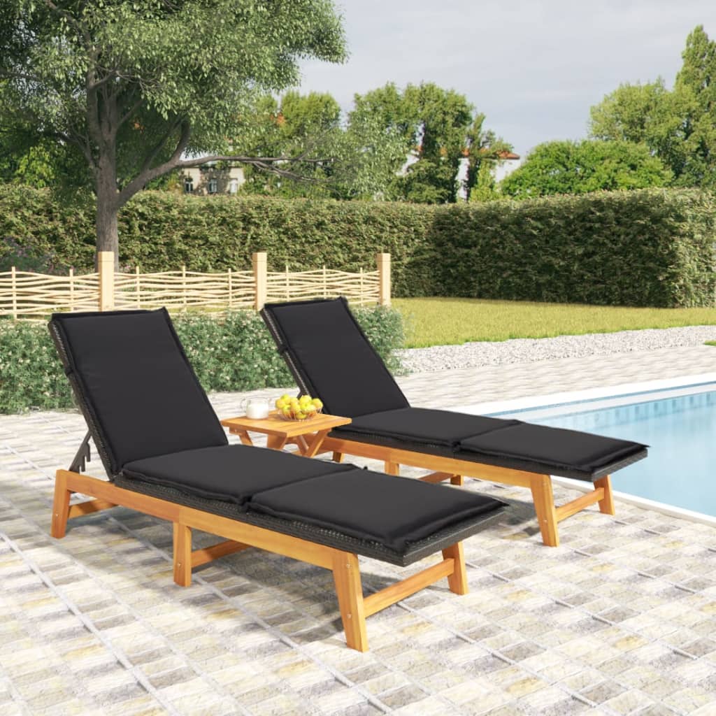 Salon de jardin 3 pcs résine tressée et bois massif d'acacia Bains de soleil vidaXL
