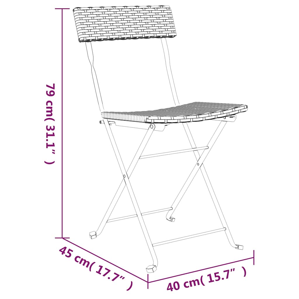 Ensemble de bistro pliable 3 pcs Noir Résine tressée