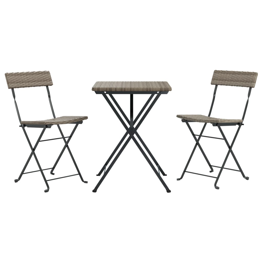 Ensemble de bistro pliable 3 pcs Gris Résine tressée