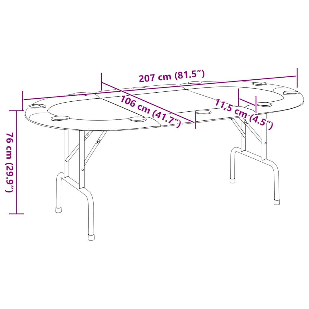 Table de poker pliable 10 joueurs Vert 207x106x76 cm
