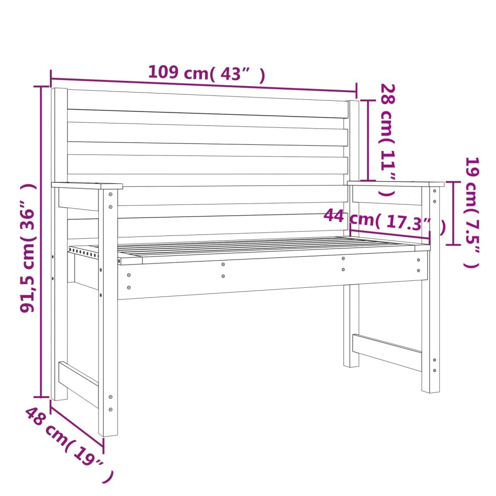 Banc de jardin marron miel 109x48x91,5 cm bois de pin massif Bancs de jardin vidaXL