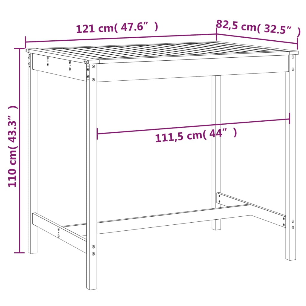 Table de jardin 121x82,5x110 cm bois massif de douglas Tables de jardin vidaXL