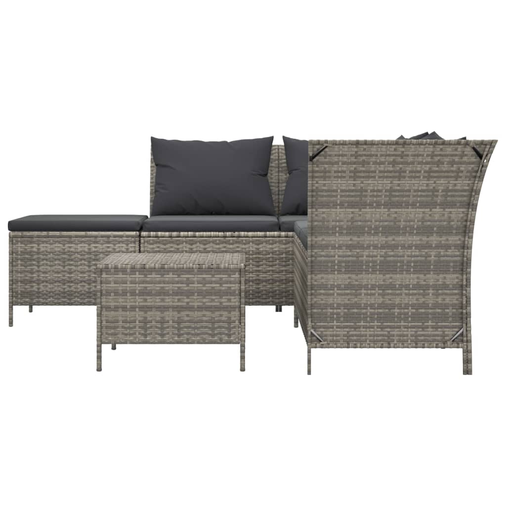 Salon de jardin 4 pcs avec coussins Gris Résine tressée