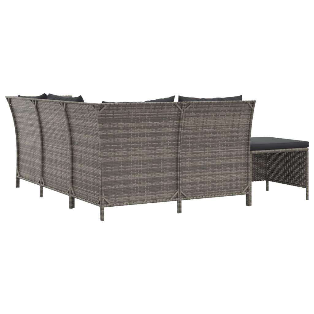 Salon de jardin 4 pcs avec coussins Gris Résine tressée