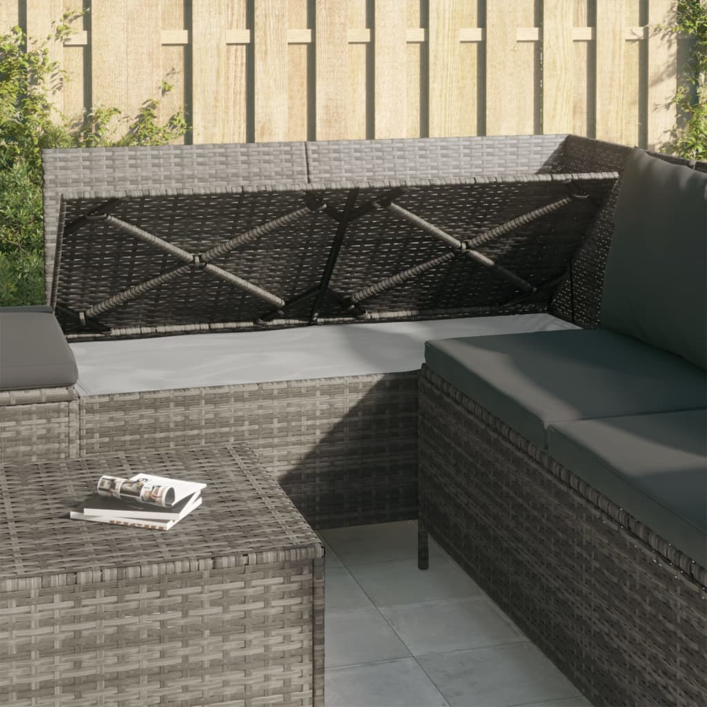 Salon de jardin 4 pcs avec coussins Gris Résine tressée