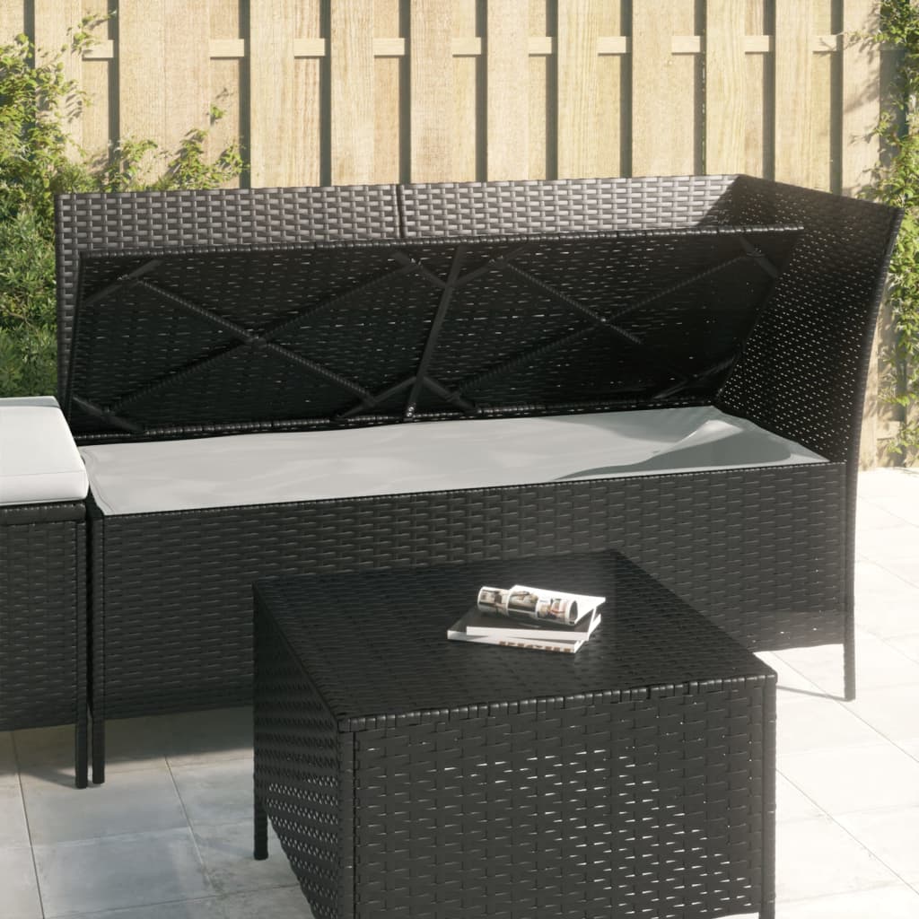 Salon de jardin 3 pcs avec coussins Noir Résine tressée