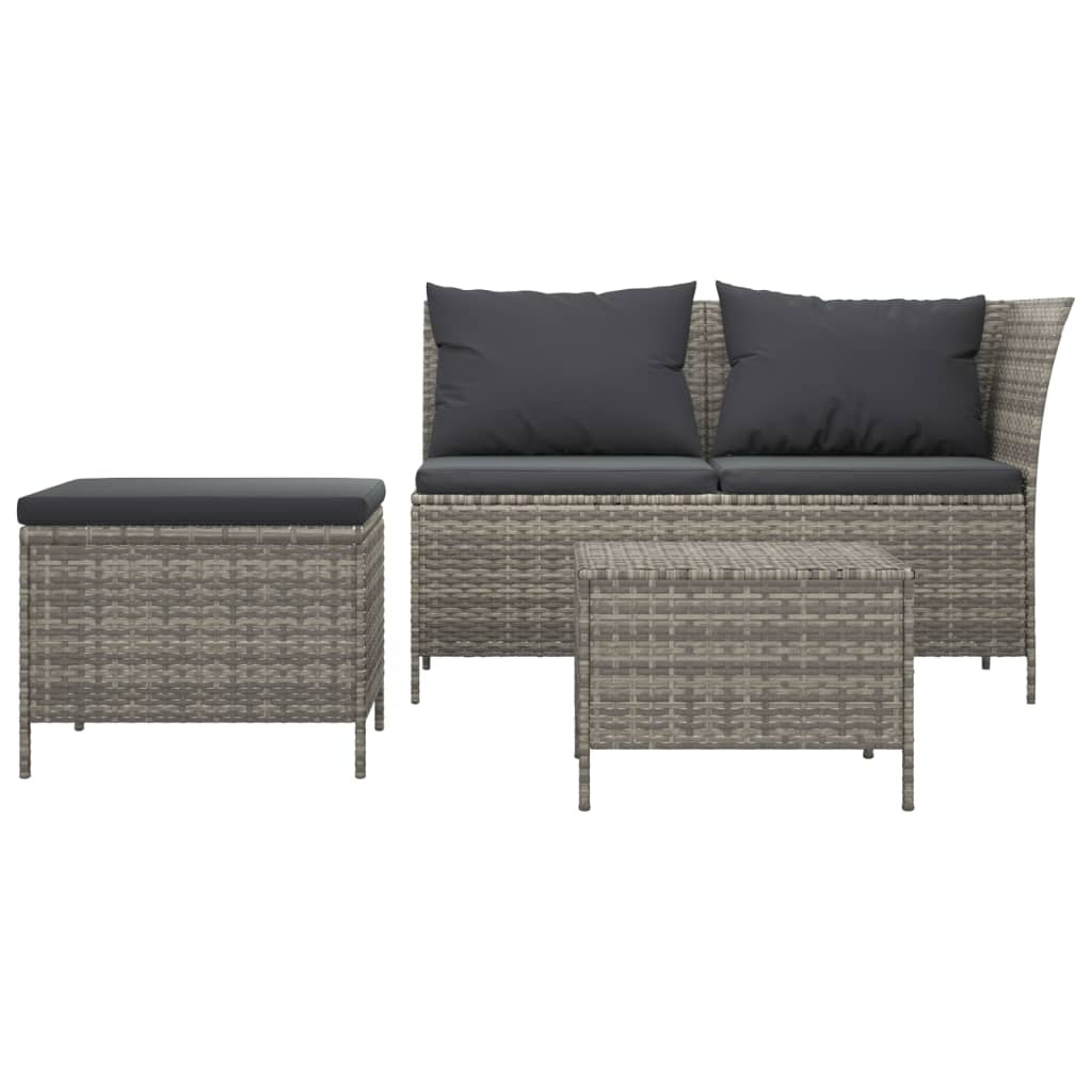 Salon de jardin 3 pcs avec coussins Gris Résine tressée