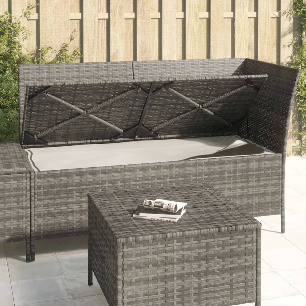 Salon de jardin 3 pcs avec coussins Gris Résine tressée