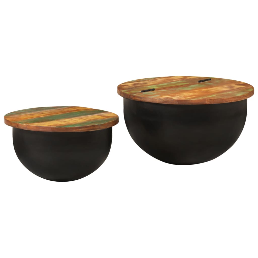 Ensemble de tables basses 2 pcs noir bois récupération massif - XIOS