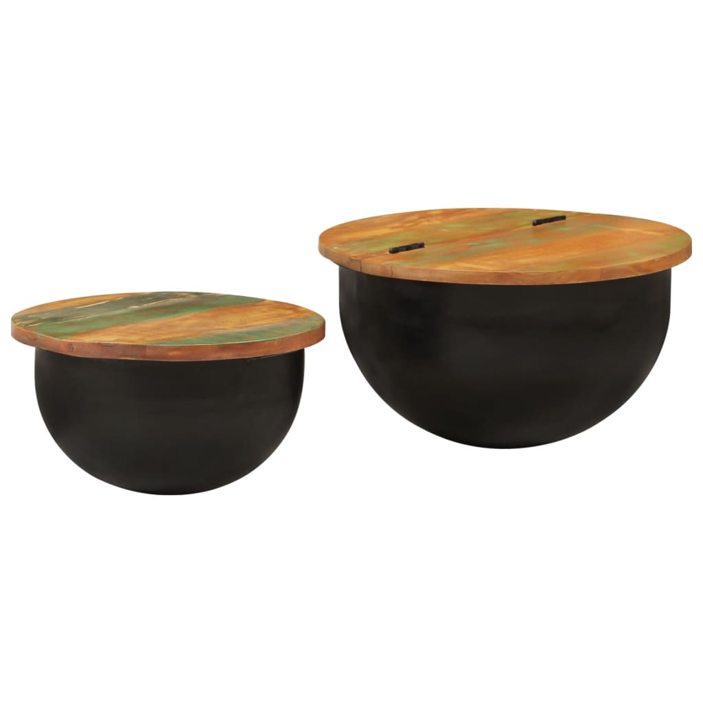 Ensemble de tables basses 2 pcs noir bois récupération massif - XIOS