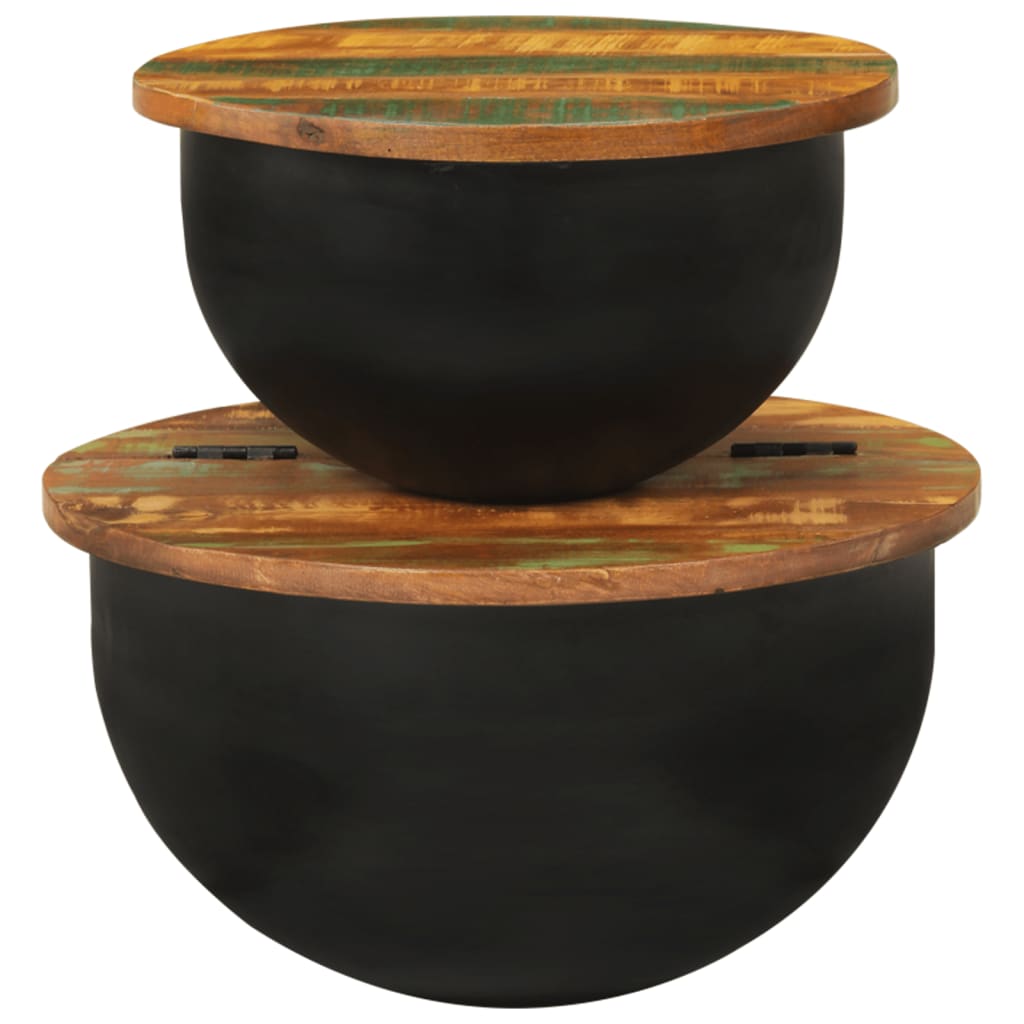 Ensemble de tables basses 2 pcs noir bois récupération massif - XIOS