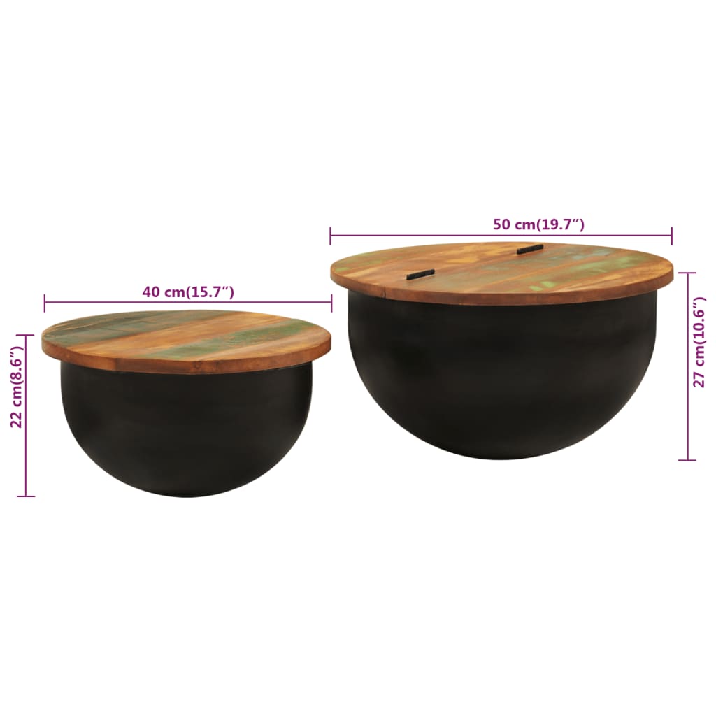 Ensemble de tables basses 2 pcs noir bois récupération massif - XIOS