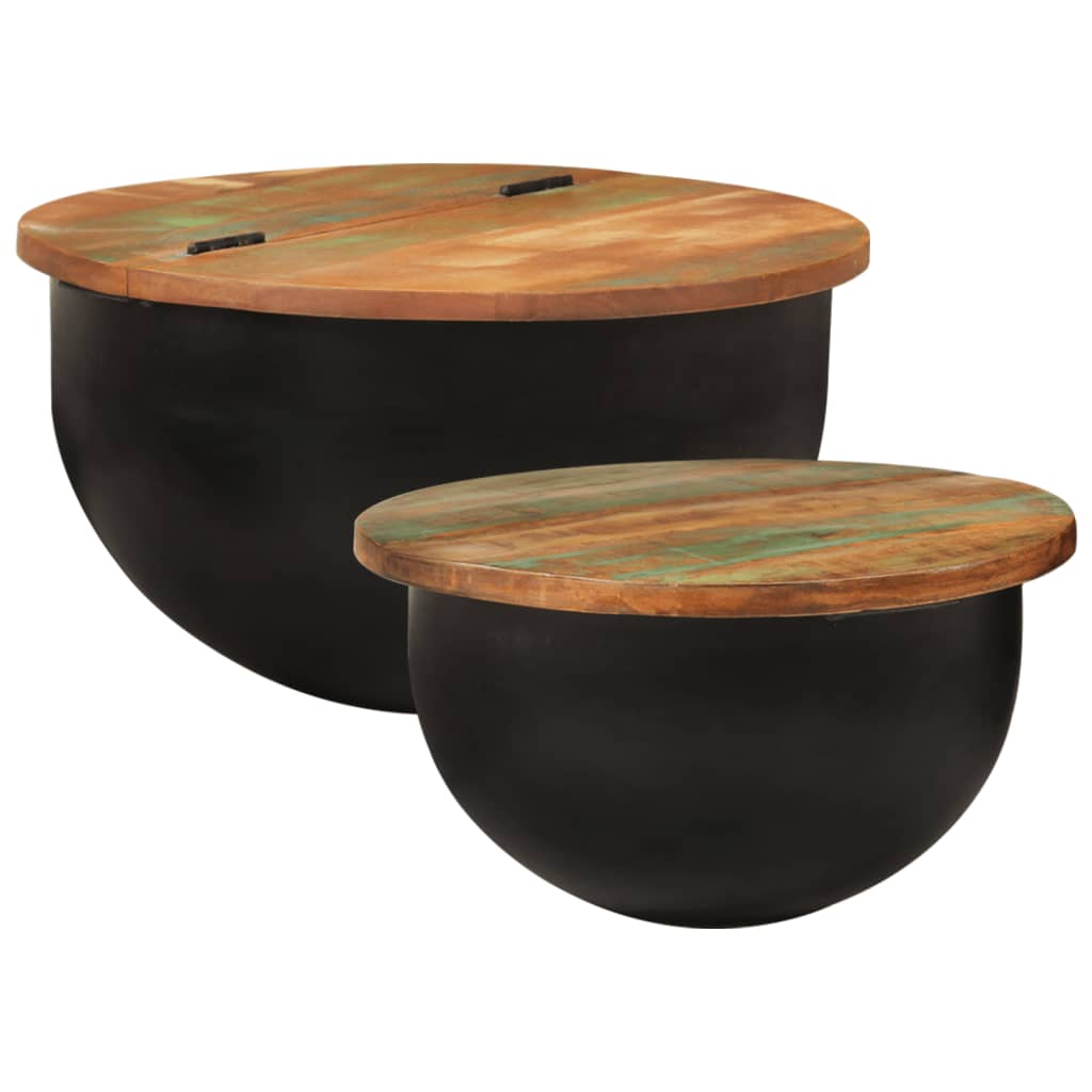 Ensemble de tables basses 2 pcs noir bois récupération massif - XIOS