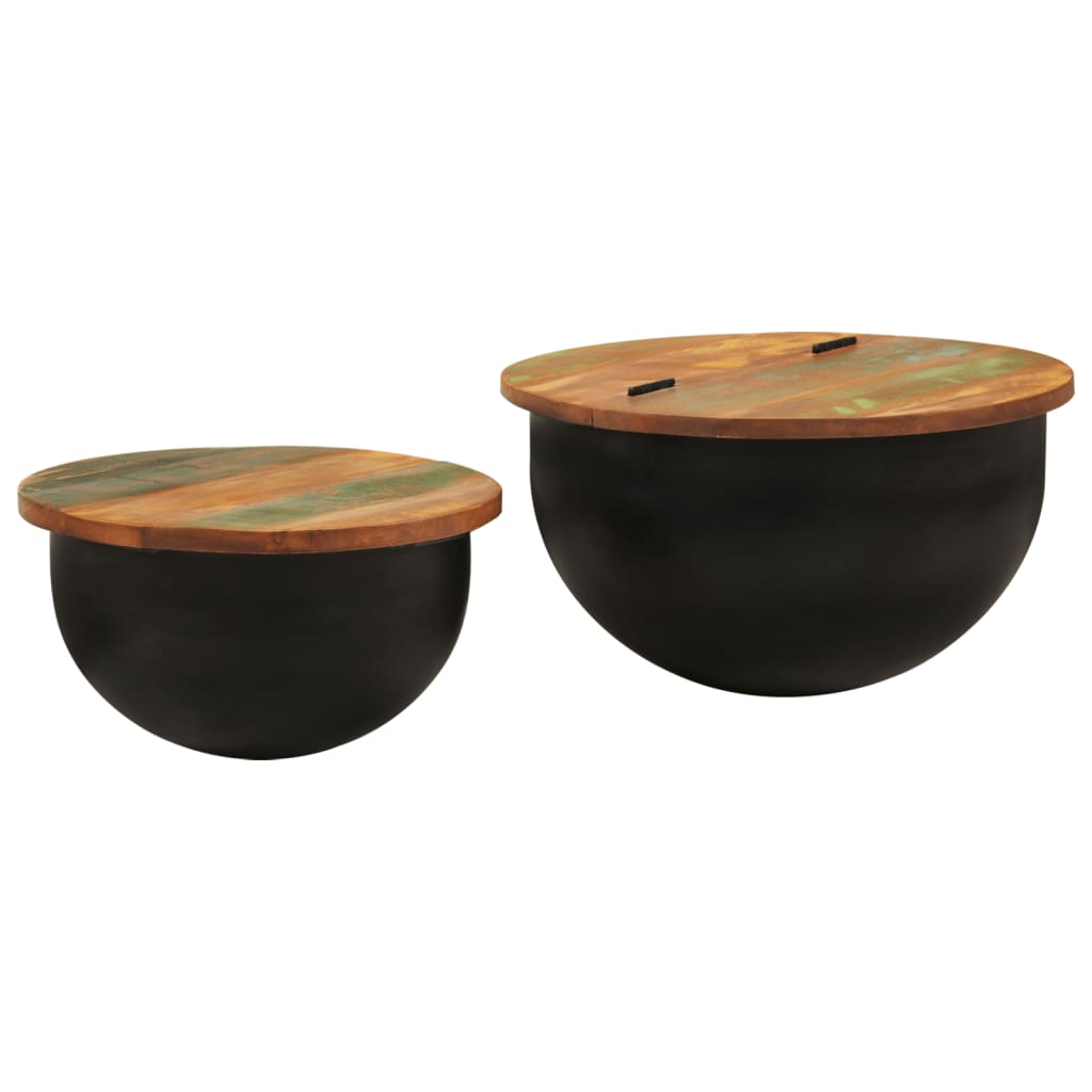Ensemble de tables basses 2 pcs noir bois récupération massif - XIOS