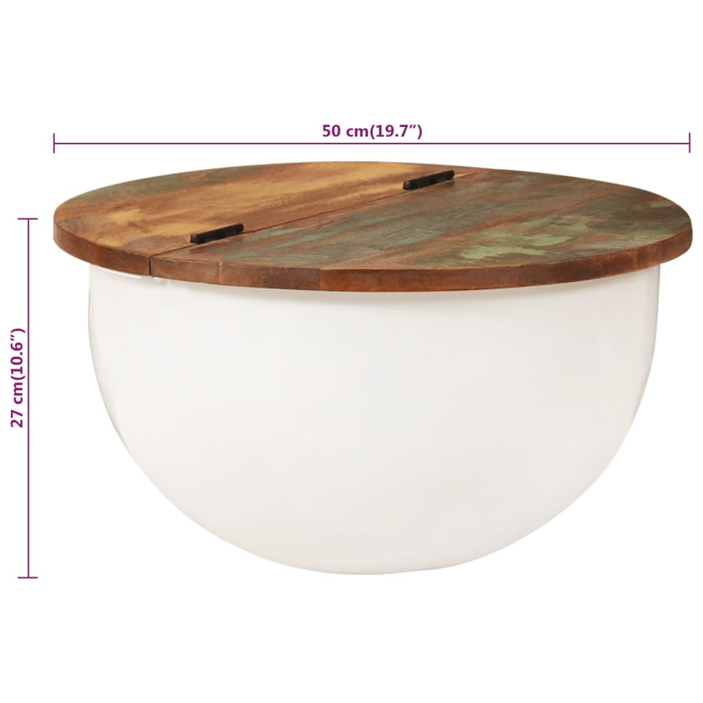 Table basse blanc 50x27 cm bois de récupération massif - XIOS