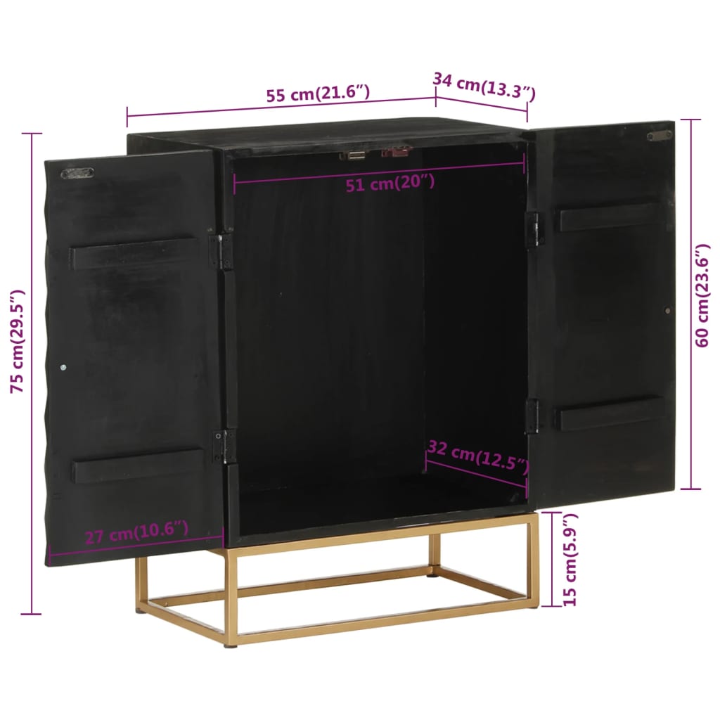 Buffet Noir 55x34x75 cm Bois massif de manguier et fer - XIOS