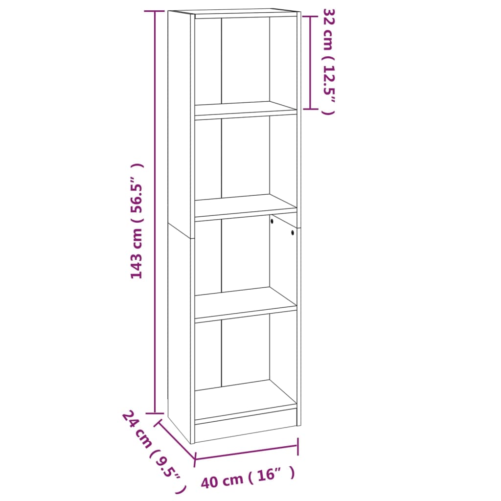 Bibliothèque 4 niveaux Chêne marron 40x24x143cm Bois ingénierie - XIOS