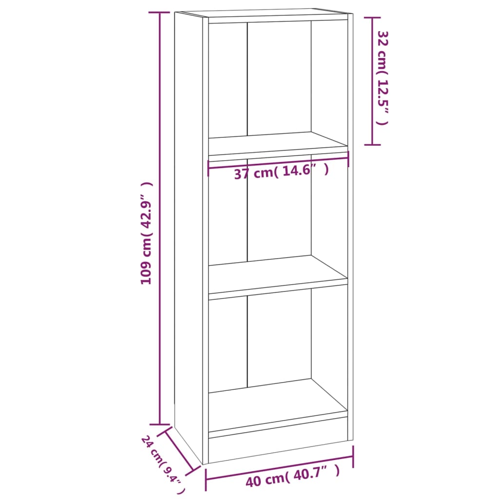 Bibliothèque 3 niveaux Chêne marron 40x24x109cm Bois ingénierie - XIOS