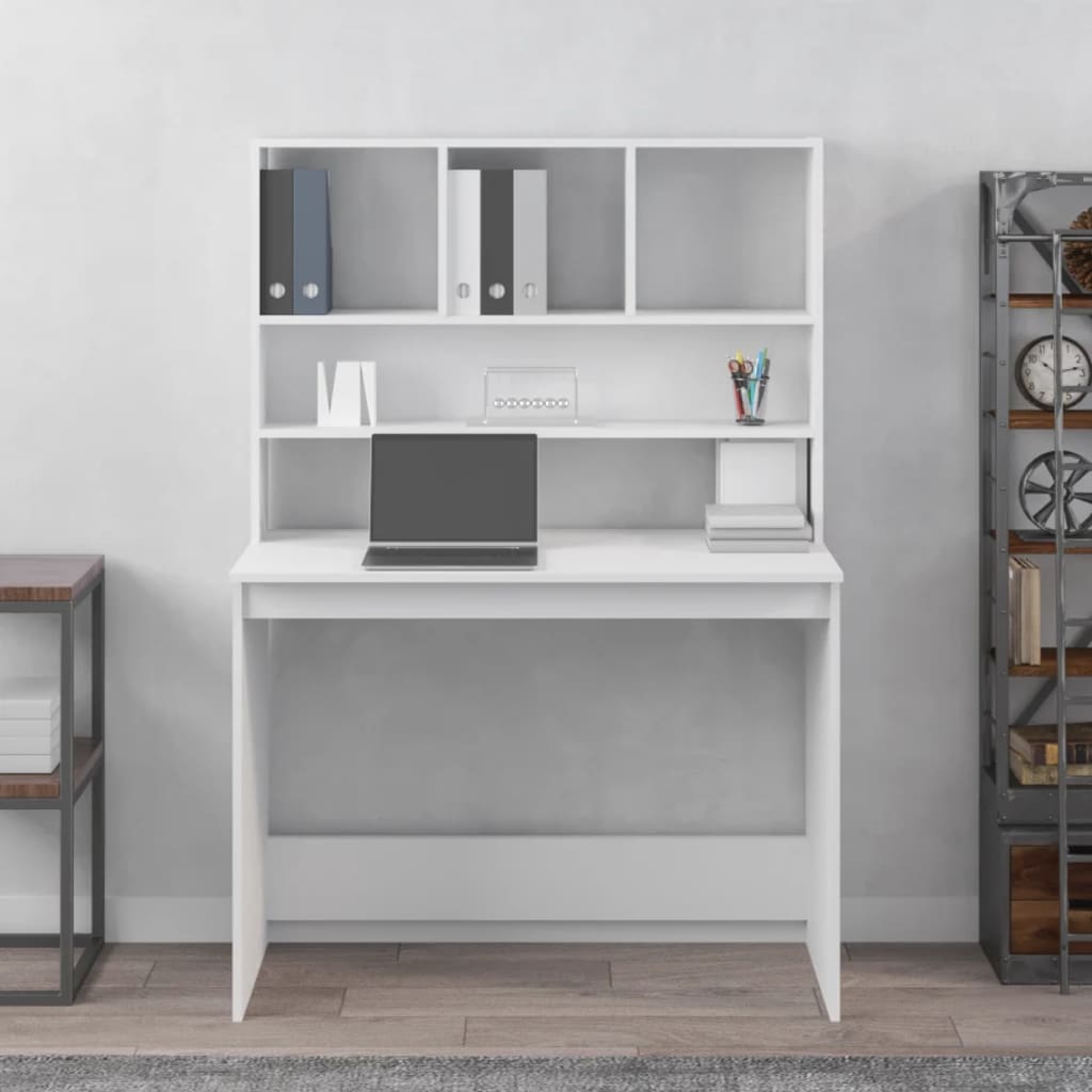 Bureau avec étagères Blanc 102x45x148 cm Bois d'ingénierie Bureaux vidaXL
