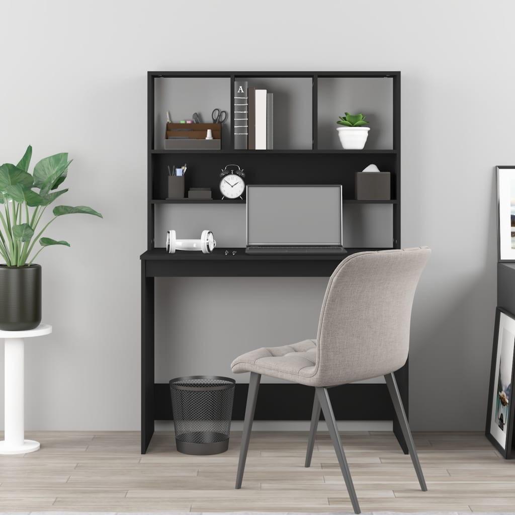 Bureau avec étagères Noir 102x45x148 cm Bois d'ingénierie Bureaux vidaXL   