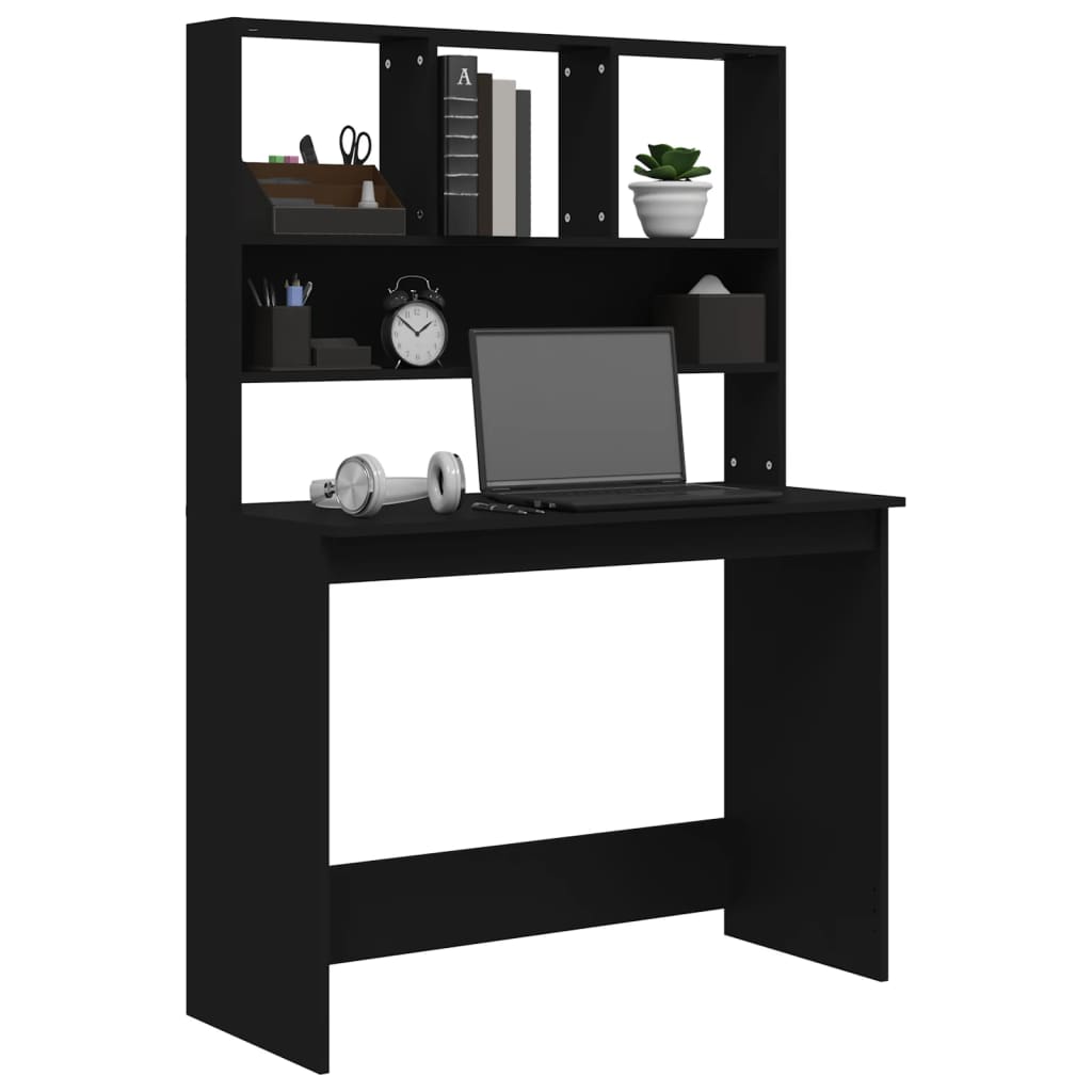 Bureau avec étagères Noir 102x45x148 cm Bois d'ingénierie Bureaux vidaXL   