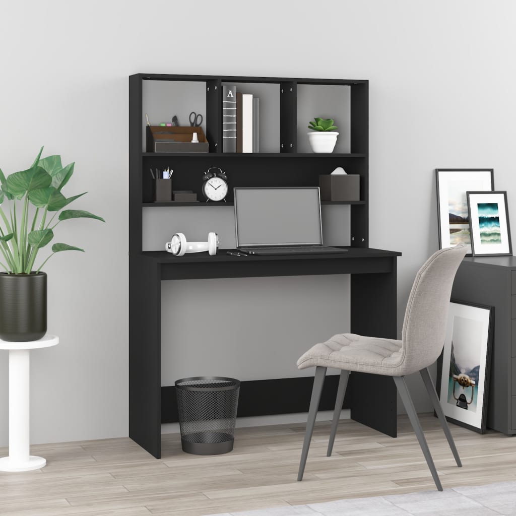 Bureau avec étagères Noir 102x45x148 cm Bois d'ingénierie Bureaux vidaXL   