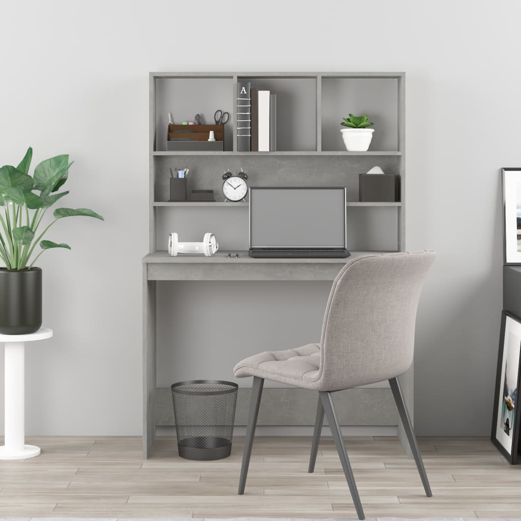 Bureau avec étagères Gris béton 102x45x148 cm Bois d'ingénierie Bureaux vidaXL   
