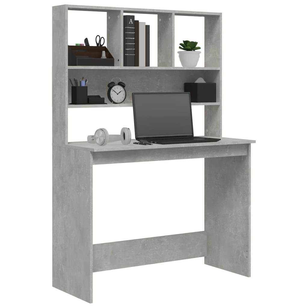 Bureau avec étagères Gris béton 102x45x148 cm Bois d'ingénierie Bureaux vidaXL   