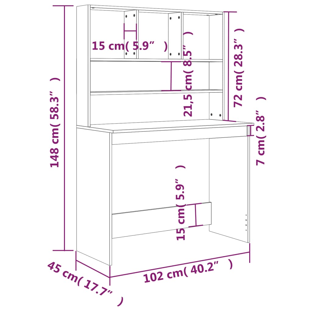 Bureau avec étagères Gris béton 102x45x148 cm Bois d'ingénierie Bureaux vidaXL   
