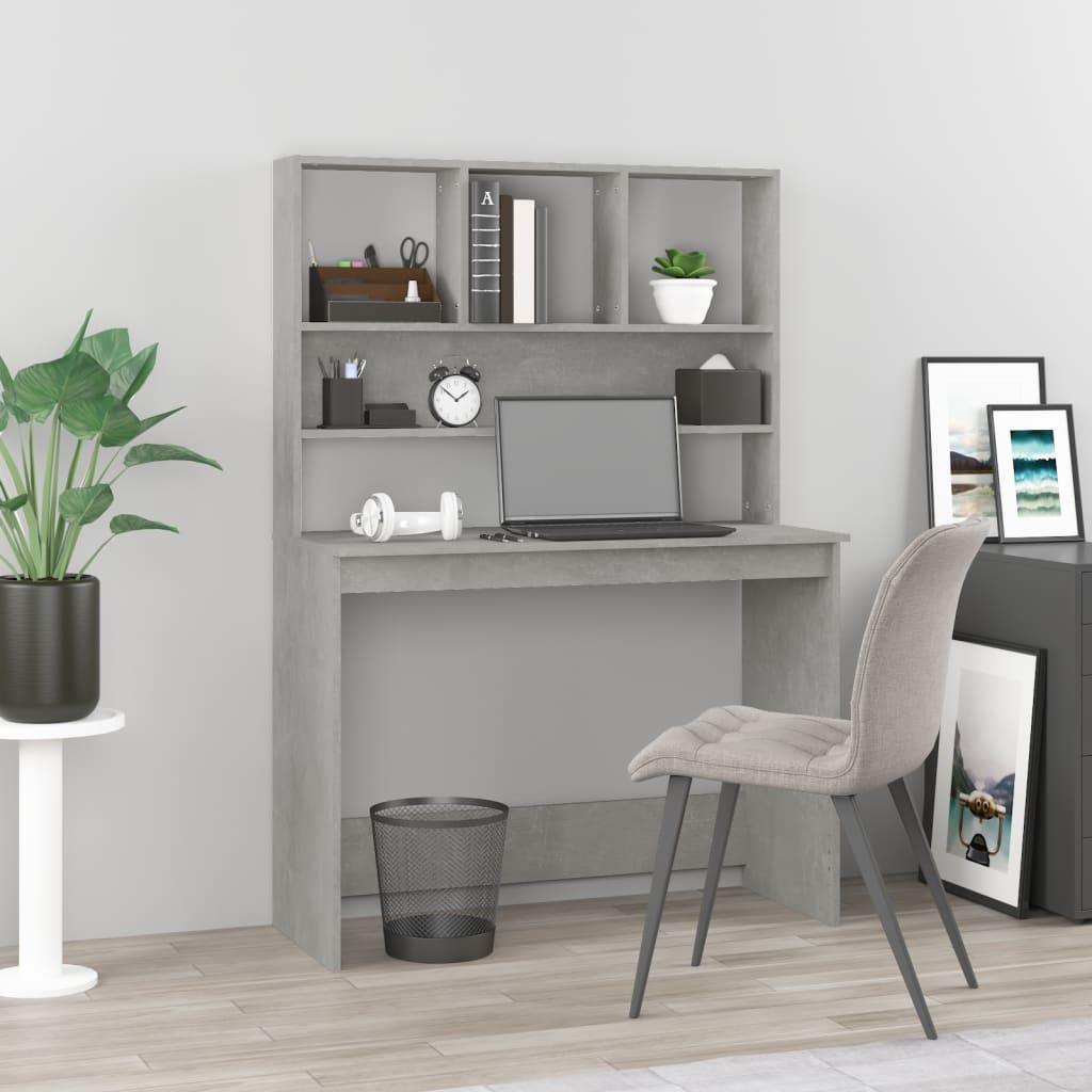 Bureau avec étagères Gris béton 102x45x148 cm Bois d'ingénierie Bureaux vidaXL   