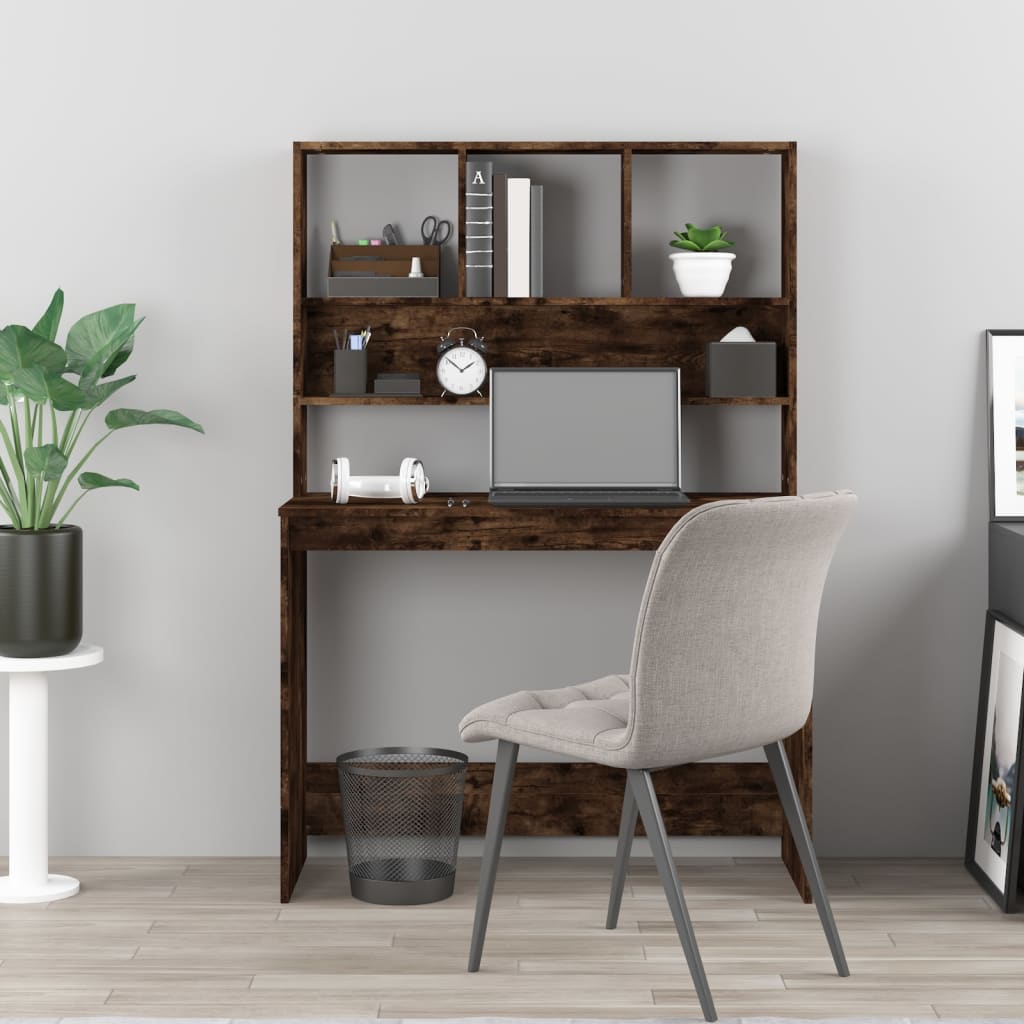 Bureau avec étagères Chêne fumé 102x45x148 cm Bois d'ingénierie Bureaux vidaXL